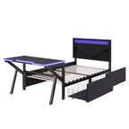 Letto a castello/matrimoniale da gaming con scrivania e testiera a LED, letto in metallo con cassetti portaoggetti per bambini e adulti, nero