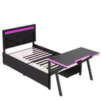 Letto a castello/matrimoniale da gaming con scrivania e testiera a LED, letto in metallo con cassetti portaoggetti per bambini e adulti, nero