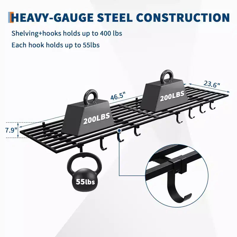 Scaffalatura da parete per garage, confezione da 2 pezzi da 60x120 cm, include ganci, sistema di organizzazione per garage, scaffale di stoccaggio, mensole sospese, capacità di carico 90 kg