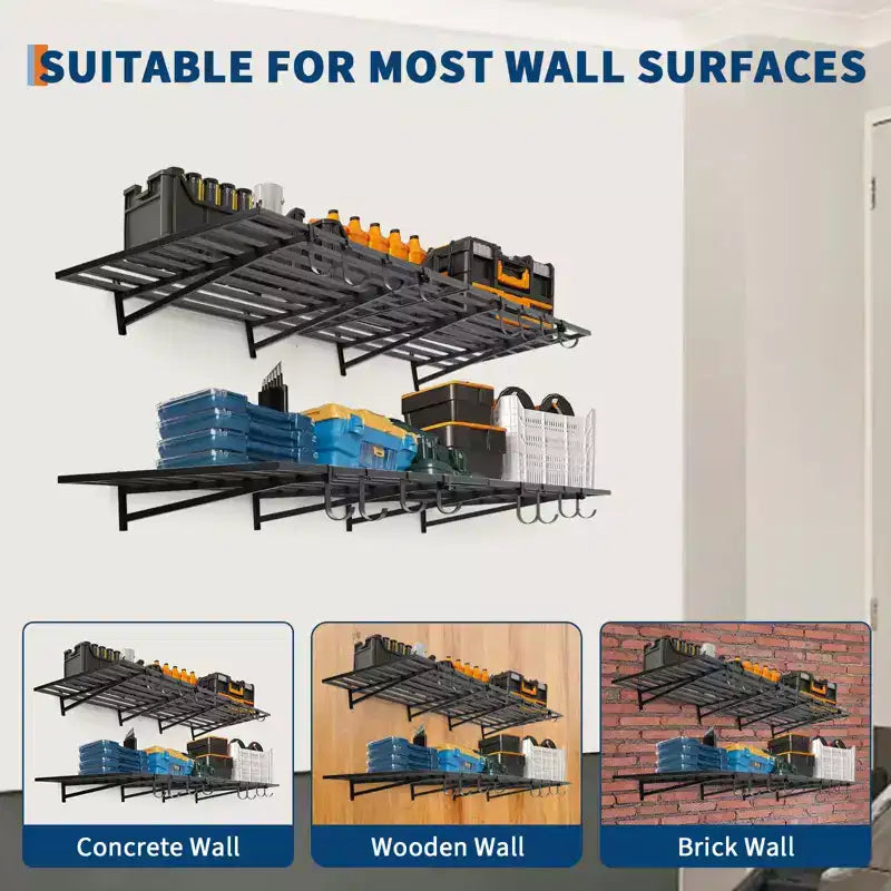 Scaffalatura da parete per garage, confezione da 2 pezzi da 60x120 cm, include ganci, sistema di organizzazione per garage, scaffale di stoccaggio, mensole sospese, capacità di carico 90 kg