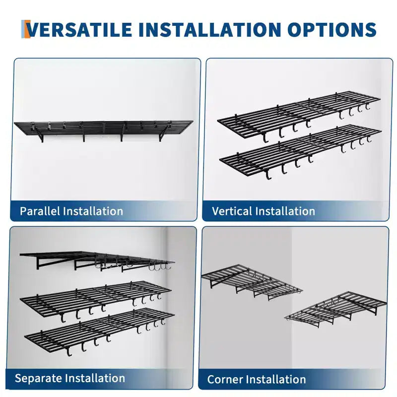 Scaffalatura da parete per garage, confezione da 2 pezzi da 60x120 cm, include ganci, sistema di organizzazione per garage, scaffale di stoccaggio, mensole sospese, capacità di carico 90 kg
