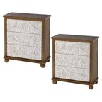 COZAYH Rustic Farmhouse Dresser with Carved Leaves Pattern & 3 Drawers, Set of 2