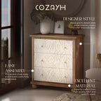 COZAYH Cassettiera rustica da fattoria con motivo a foglie intagliate e 3 cassetti, set da 2