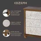 COZAYH Cassettiera rustica da fattoria con motivo a foglie intagliate e 3 cassetti, set da 2