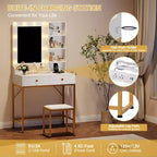 1 coiffeuse incrustée de fer avec 2 tiroirs + ampoule réglable à 3 couleurs de luminosité, support pour sèche-cheveux, adaptée aux chambres et aux salons