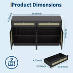 Mobile credenza in rattan da 60'' con 2 cassetti e 4 ante in rattan, ripiani regolabili e vano portaoggetti, per sala da pranzo, soggiorno, ingresso