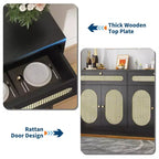 Mobile credenza in rattan da 60'' con 2 cassetti e 4 ante in rattan, ripiani regolabili e vano portaoggetti, per sala da pranzo, soggiorno, ingresso