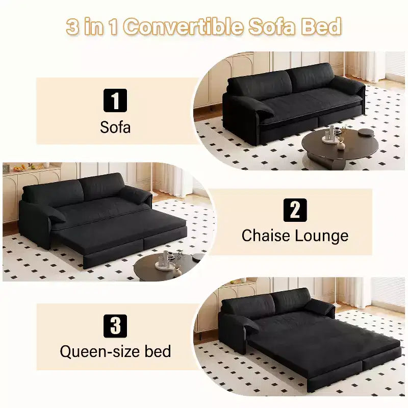 MAYEERTY Divano Letto Matrimoniale Queen da 66 Pollici, Divano Letto Convertibile 3-in-1 con Contenitore Laterale, Letto Multifunzionale in Velluto a Due Posti per Soggiorno Camera da Letto