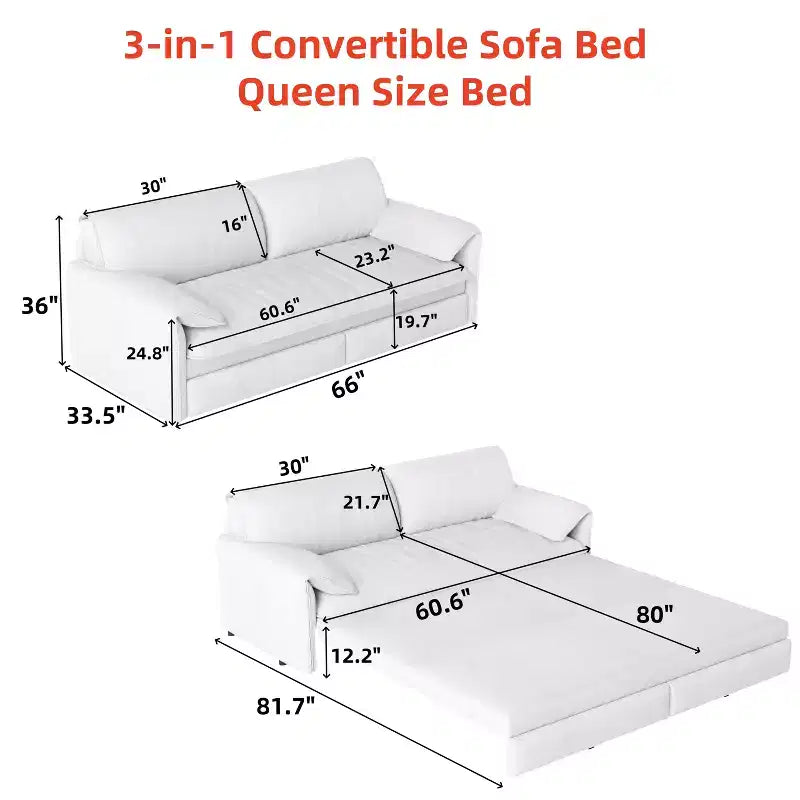 MAYEERTY Divano Letto Matrimoniale Queen da 66 Pollici, Divano Letto Convertibile 3-in-1 con Contenitore Laterale, Letto Multifunzionale in Velluto a Due Posti per Soggiorno Camera da Letto
