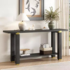 Consolle minimalista con contenitore, Tavolino da ingresso in legno con ripiano aperto, Tavolino da corridoio stile rustico
