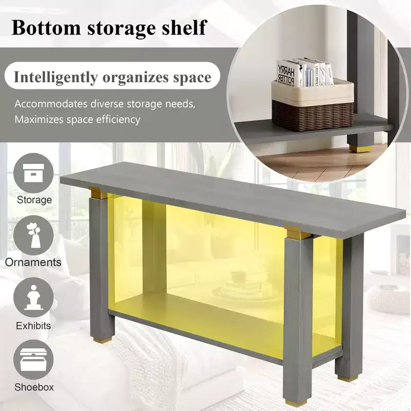 Consolle minimalista con contenitore, Tavolino da ingresso in legno con ripiano aperto, Tavolino da corridoio stile rustico
