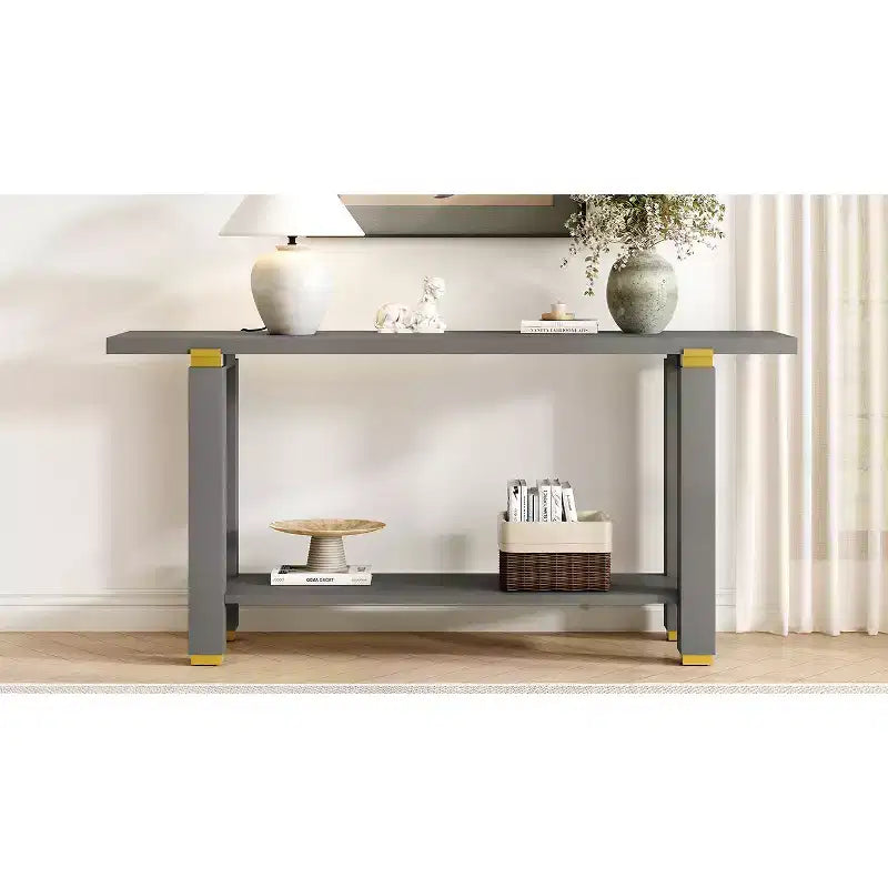Consolle minimalista con contenitore, Tavolino da ingresso in legno con ripiano aperto, Tavolino da corridoio stile rustico