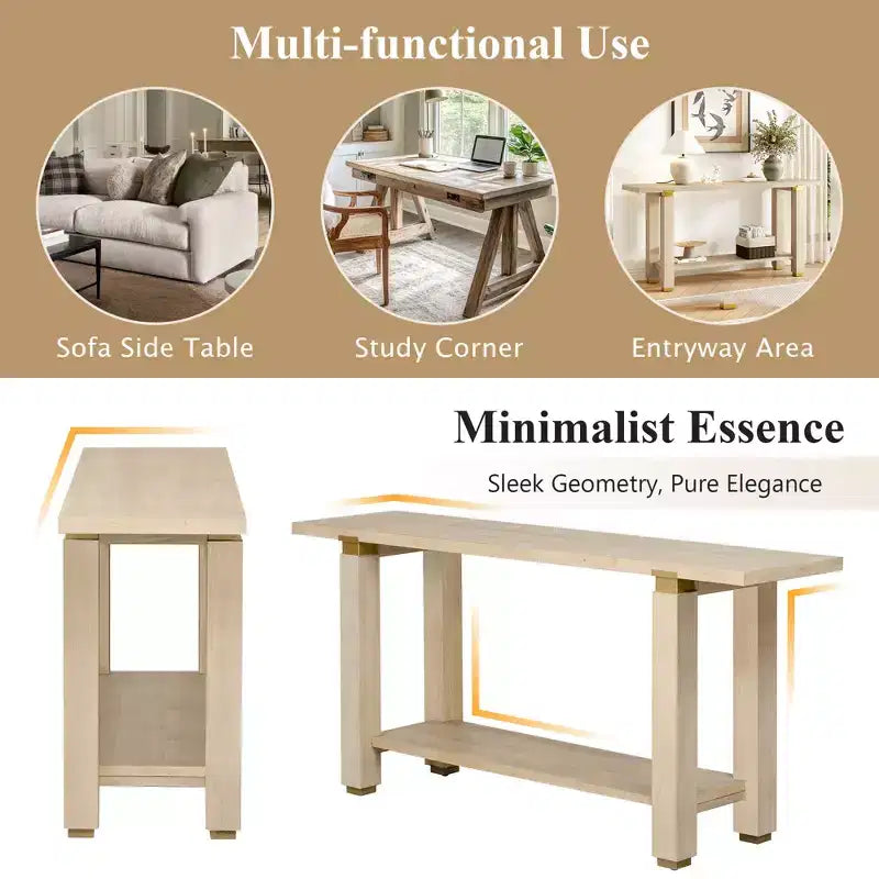 Consolle minimalista con contenitore, Tavolino da ingresso in legno con ripiano aperto, Tavolino da corridoio stile rustico