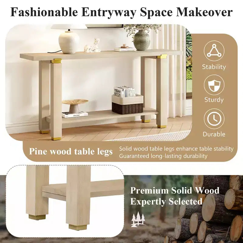 Consolle minimalista con contenitore, Tavolino da ingresso in legno con ripiano aperto, Tavolino da corridoio stile rustico