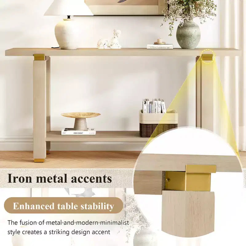 Consolle minimalista con contenitore, Tavolino da ingresso in legno con ripiano aperto, Tavolino da corridoio stile rustico