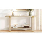 Consolle minimalista con contenitore, Tavolino da ingresso in legno con ripiano aperto, Tavolino da corridoio stile rustico
