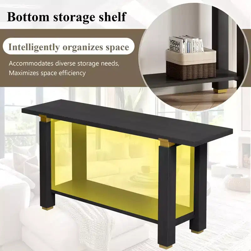 Consolle minimalista con contenitore, Tavolino da ingresso in legno con ripiano aperto, Tavolino da corridoio stile rustico