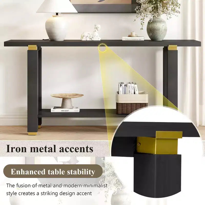 Consolle minimalista con contenitore, Tavolino da ingresso in legno con ripiano aperto, Tavolino da corridoio stile rustico
