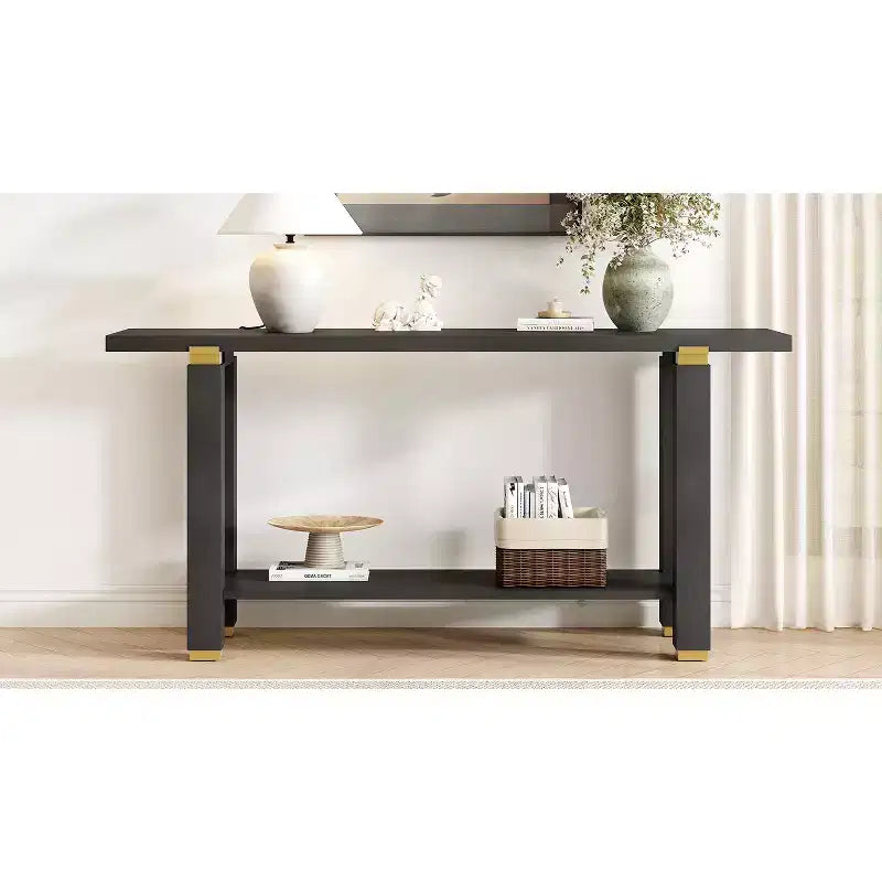Consolle minimalista con contenitore, Tavolino da ingresso in legno con ripiano aperto, Tavolino da corridoio stile rustico