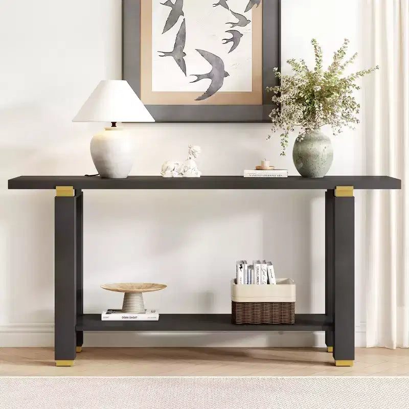 Minimalist Console Table with Storage, Wood Entryway Table with Open Shelf, Farmhouse Hallway Table