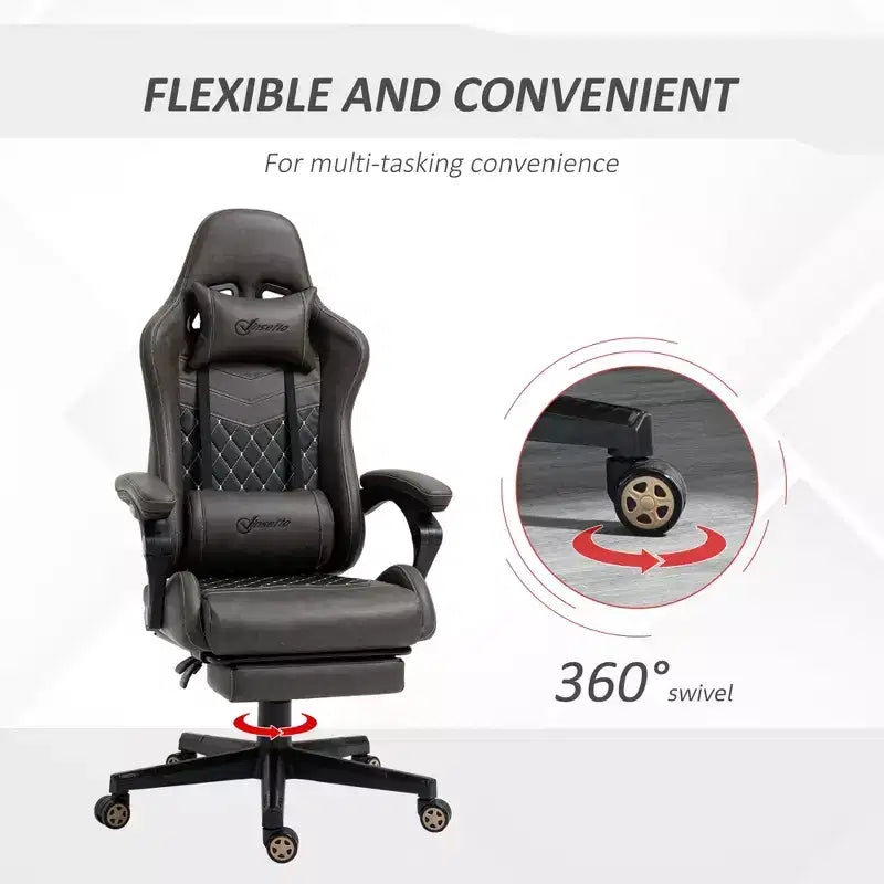 Sedia da gaming da corsa in pelle PU Diamond, sedia da ufficio da gamer con schienale alto girevole reclinabile con poggiapiedi, supporto lombare, altezza regolabile