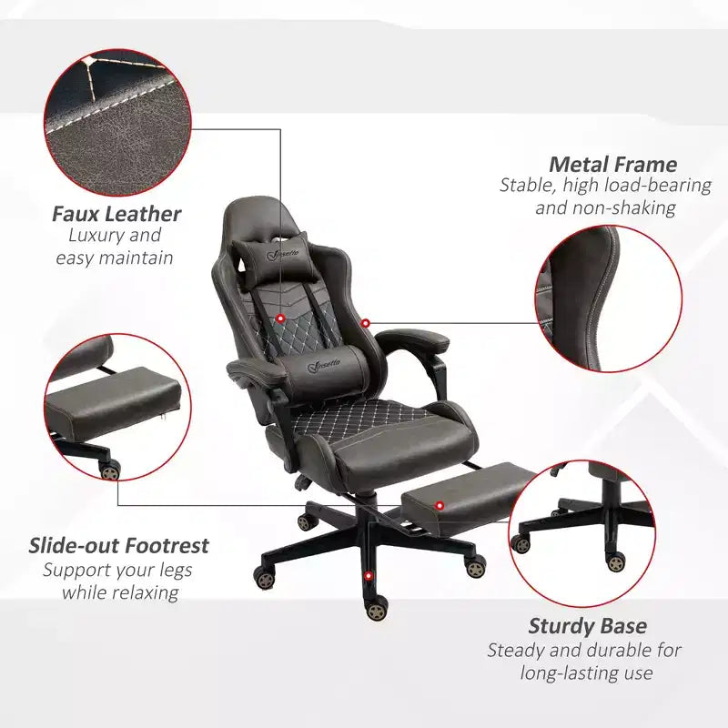 Sedia da gaming da corsa in pelle PU Diamond, sedia da ufficio da gamer con schienale alto girevole reclinabile con poggiapiedi, supporto lombare, altezza regolabile