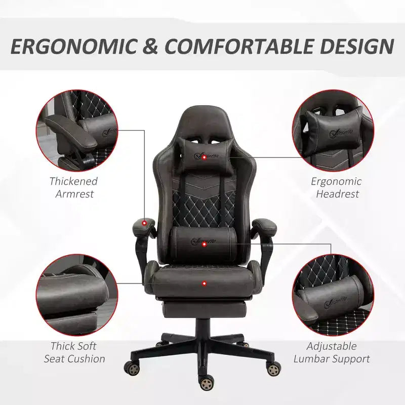 Sedia da gaming da corsa in pelle PU Diamond, sedia da ufficio da gamer con schienale alto girevole reclinabile con poggiapiedi, supporto lombare, altezza regolabile