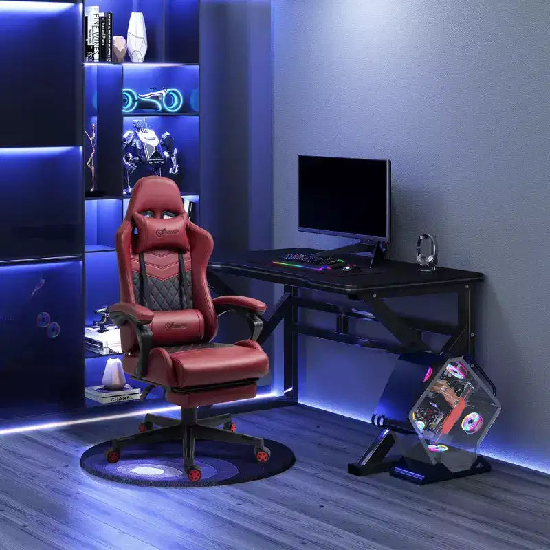 Sedia da gaming da corsa in pelle PU Diamond, sedia da ufficio da gamer con schienale alto girevole reclinabile con poggiapiedi, supporto lombare, altezza regolabile
