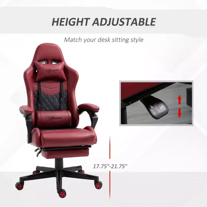 Sedia da gaming da corsa in pelle PU Diamond, sedia da ufficio da gamer con schienale alto girevole reclinabile con poggiapiedi, supporto lombare, altezza regolabile