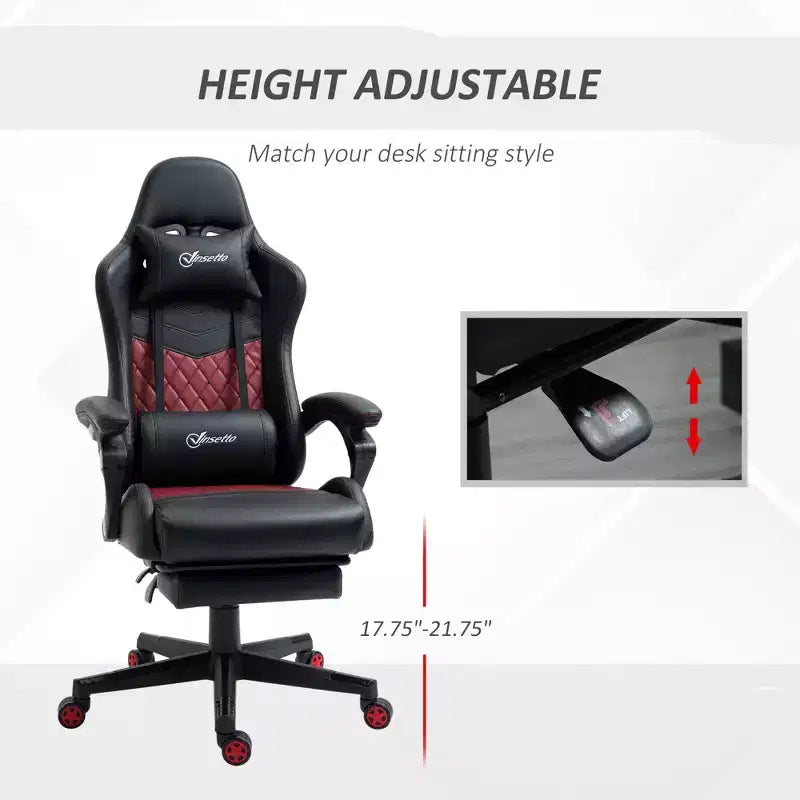 Chaise de Bureau et Gaming Fauteuil Gamer en Cuir PU Diamant, Dossier Haut, Fauteuil Inclinable Pivotant avec Repose-Pieds, Support Lombaire, Hauteur Réglable
