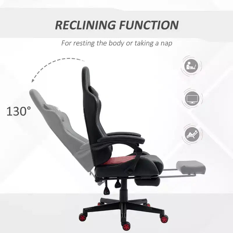 Chaise de Bureau et Gaming Fauteuil Gamer en Cuir PU Diamant, Dossier Haut, Fauteuil Inclinable Pivotant avec Repose-Pieds, Support Lombaire, Hauteur Réglable