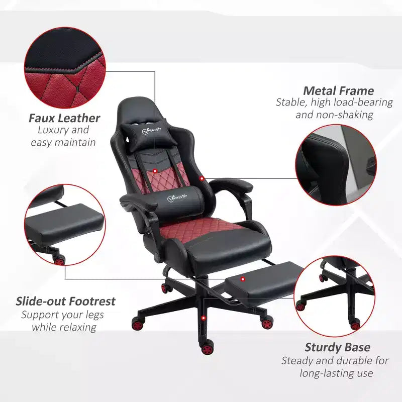 Sedia da gaming da corsa in pelle PU Diamond, sedia da ufficio da gamer con schienale alto girevole reclinabile con poggiapiedi, supporto lombare, altezza regolabile