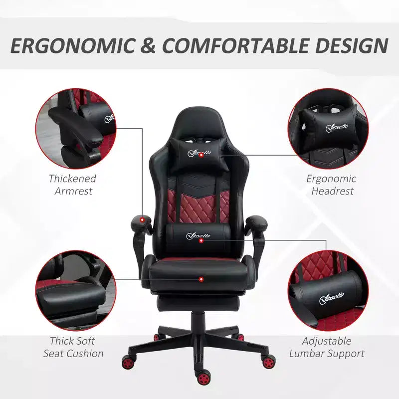 Sedia da gaming da corsa in pelle PU Diamond, sedia da ufficio da gamer con schienale alto girevole reclinabile con poggiapiedi, supporto lombare, altezza regolabile