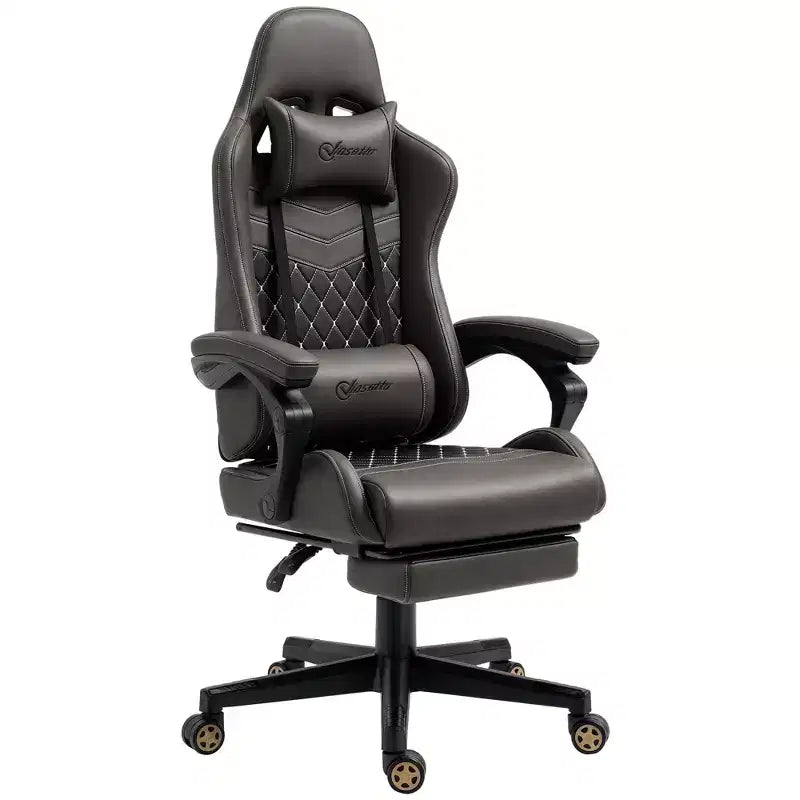 Chaise de Bureau et Gaming Fauteuil Gamer en Cuir PU Diamant, Dossier Haut, Fauteuil Inclinable Pivotant avec Repose-Pieds, Support Lombaire, Hauteur Réglable