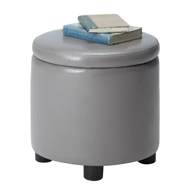 HomeStock Comfort Round Accent Storage Ottoman with Reversible Tray Lid