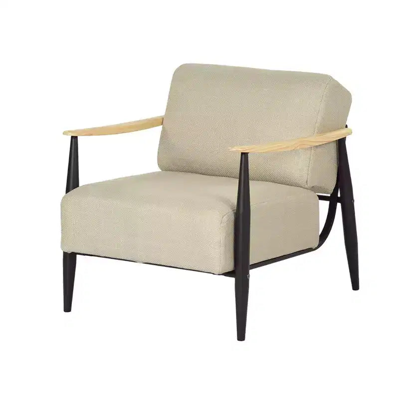FurnitureR Fauteuil d'appoint moderne du milieu du siècle, fauteuil rembourré beige avec cadre en chêne massif, fauteuil de lecture confortable pour salon, chambre, bureau