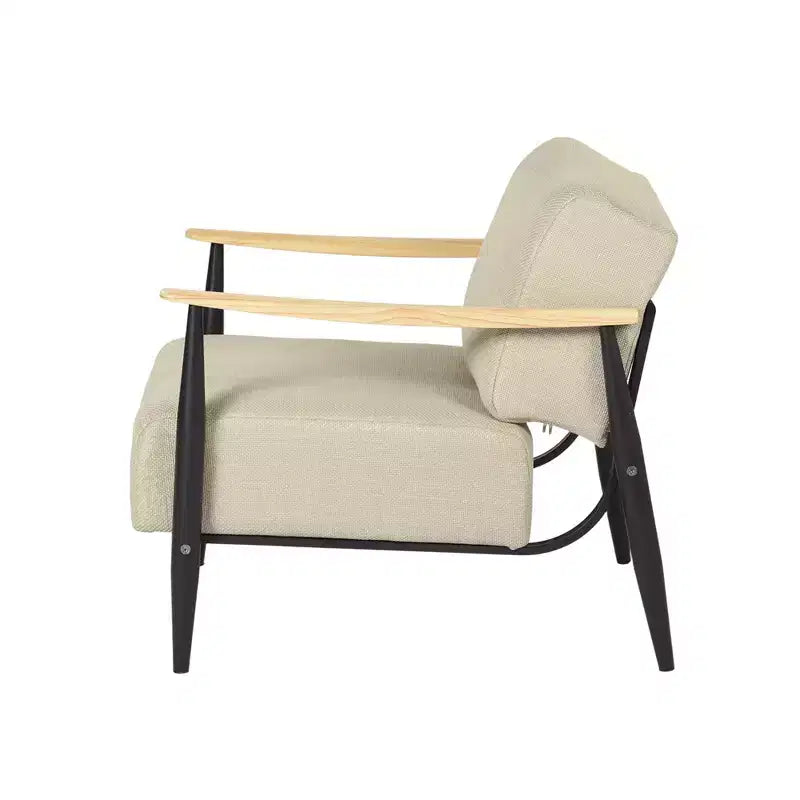 FurnitureR Fauteuil d'appoint moderne du milieu du siècle, fauteuil rembourré beige avec cadre en chêne massif, fauteuil de lecture confortable pour salon, chambre, bureau