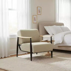 FurnitureR Fauteuil d'appoint moderne du milieu du siècle, fauteuil rembourré beige avec cadre en chêne massif, fauteuil de lecture confortable pour salon, chambre, bureau