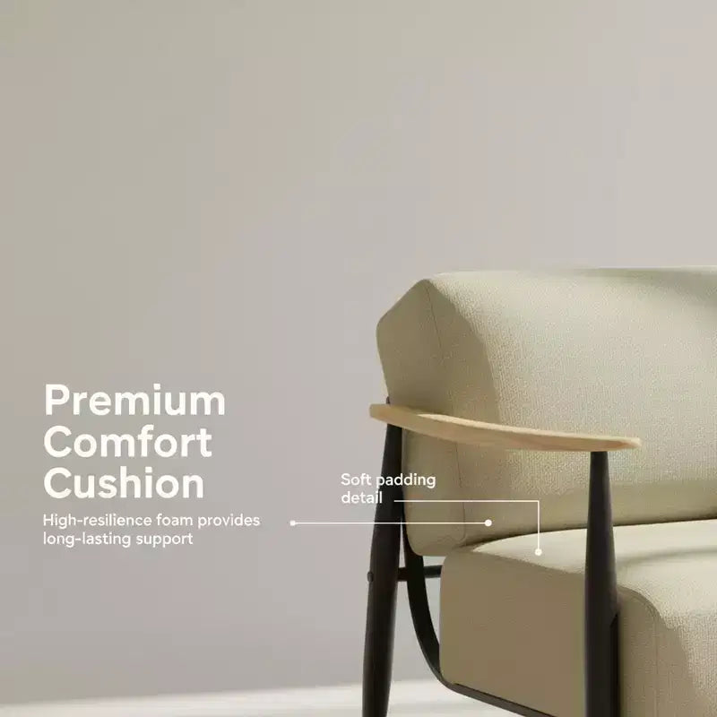 FurnitureR Fauteuil d'appoint moderne du milieu du siècle, fauteuil rembourré beige avec cadre en chêne massif, fauteuil de lecture confortable pour salon, chambre, bureau