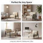 FurnitureR Fauteuil d'appoint moderne du milieu du siècle, fauteuil rembourré beige avec cadre en chêne massif, fauteuil de lecture confortable pour salon, chambre, bureau