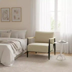 FurnitureR Fauteuil d'appoint moderne du milieu du siècle, fauteuil rembourré beige avec cadre en chêne massif, fauteuil de lecture confortable pour salon, chambre, bureau