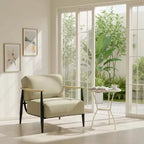 FurnitureR Fauteuil d'appoint moderne du milieu du siècle, fauteuil rembourré beige avec cadre en chêne massif, fauteuil de lecture confortable pour salon, chambre, bureau