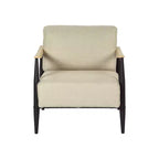 FurnitureR Fauteuil d'appoint moderne du milieu du siècle, fauteuil rembourré beige avec cadre en chêne massif, fauteuil de lecture confortable pour salon, chambre, bureau