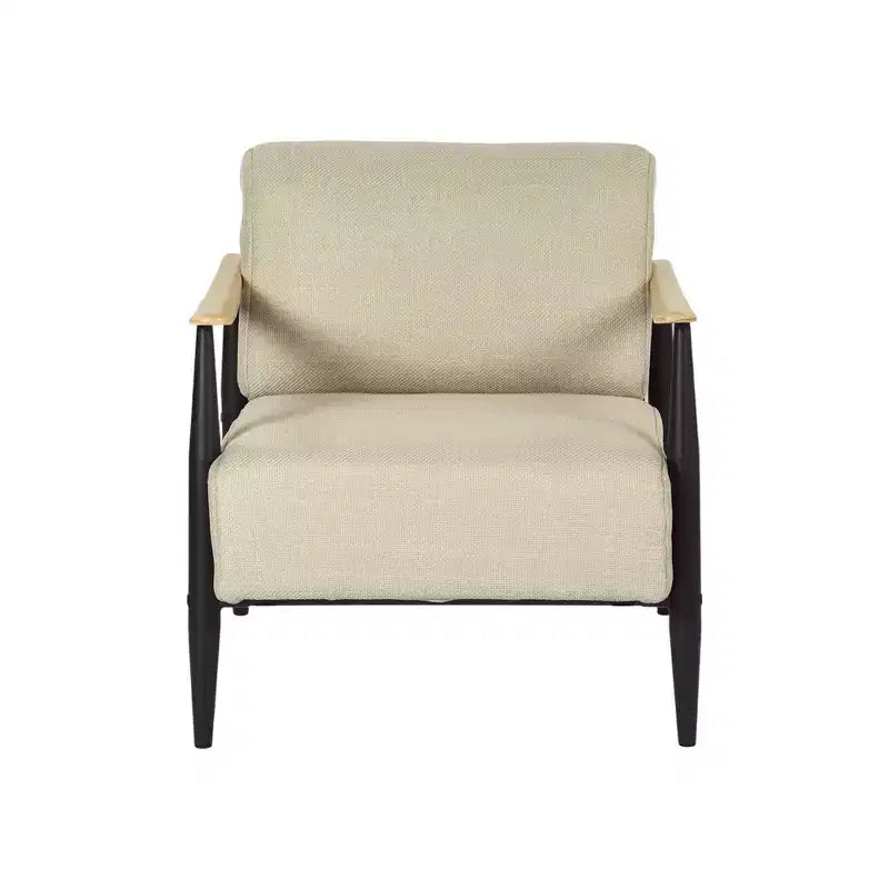 FurnitureR Fauteuil d'appoint moderne du milieu du siècle, fauteuil rembourré beige avec cadre en chêne massif, fauteuil de lecture confortable pour salon, chambre, bureau