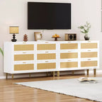 Comò Acekool in Rattan con 6 Cassetti, Cassettiera Moderna con Gambe e Maniglie Dorate, Comò Doppio Ampio, Antiribaltamento, per Camera da Letto e Soggiorno