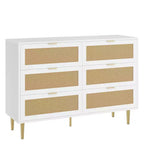 Comò Acekool in Rattan con 6 Cassetti, Cassettiera Moderna con Gambe e Maniglie Dorate, Comò Doppio Ampio, Antiribaltamento, per Camera da Letto e Soggiorno