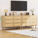 Comò Acekool in Rattan con 6 Cassetti, Cassettiera Moderna con Gambe e Maniglie Dorate, Comò Doppio Ampio, Antiribaltamento, per Camera da Letto e Soggiorno