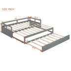 Canapé-lit extensible Okak une place avec lit gigogne/tiroirs et barrières de sécurité, cadre de lit plateforme en bois massif pour adolescents et adultes