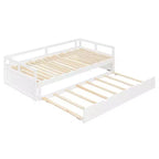 Canapé-lit extensible Okak une place avec lit gigogne/tiroirs et barrières de sécurité, cadre de lit plateforme en bois massif pour adolescents et adultes