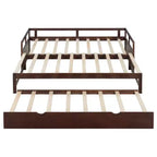 Canapé-lit extensible Okak une place avec lit gigogne/tiroirs et barrières de sécurité, cadre de lit plateforme en bois massif pour adolescents et adultes